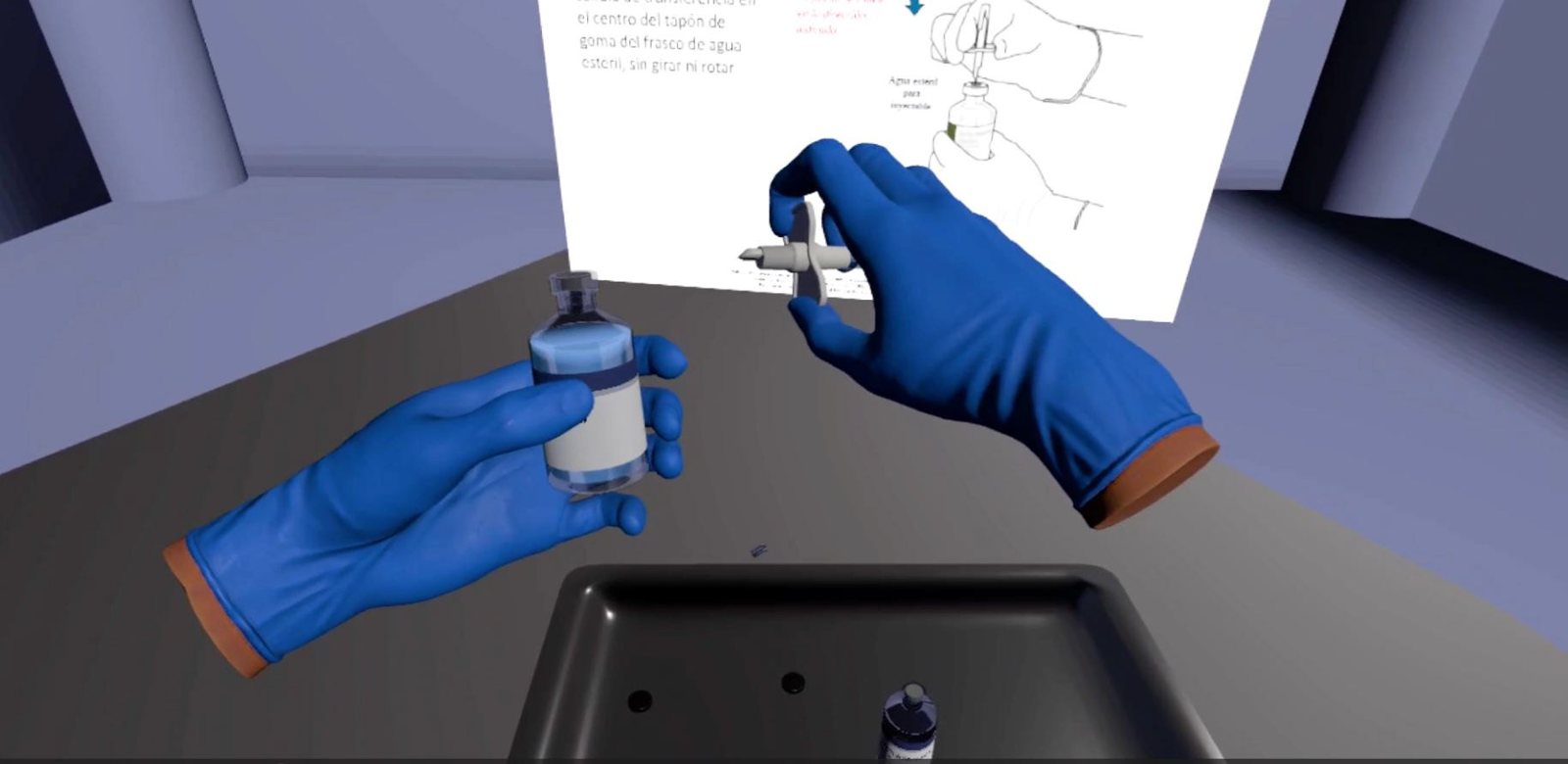 Hand-tracked vial and syringe interaction